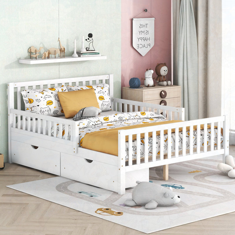 Lit de rangement en bois, Blanc, Double