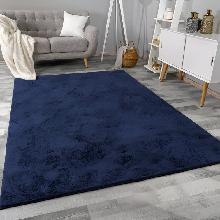 Akzel High-End Navy Faux Fur Area Rug - Designer-Look Shag Mat For Enhanced Beauty & Sophistication
