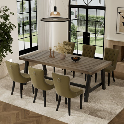 7 Pieces Modern Farmhouse Rectangle Dining Set with Mid-century High-end Tufted Dining Chair Set for 6