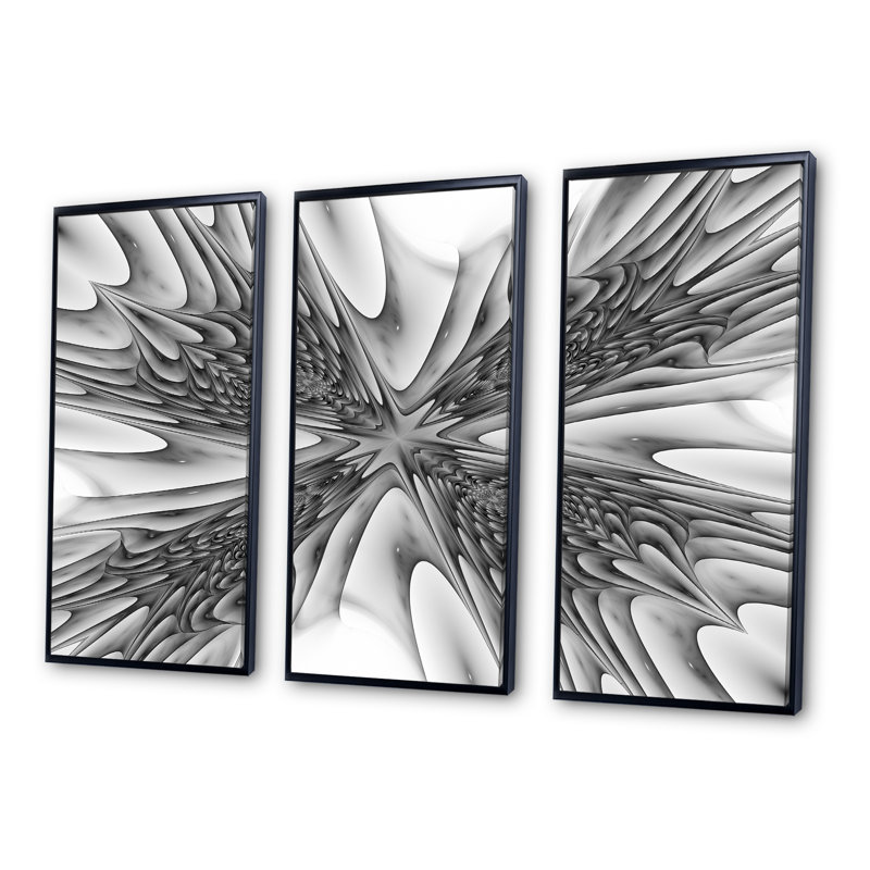 Fractal 3D Magical Profondeur - 3 pièces, impression sur toile, H 28 po x l 36 po, Noir