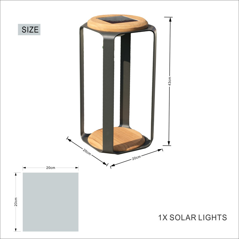 Aluminum Outdoor Solar LED Lantern – Large Size With Teak Accents, IP65 Waterproof, 3-Level Dimmable Light