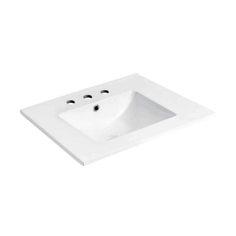 Dessus de meuble-lavabo en céramique 24 po avec trous de robinet espacés de 8 po, Blanc
