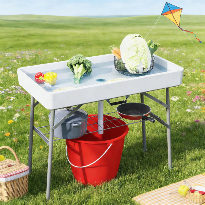 Outdoor Table Cooler,White Folding Ice Cooler Table