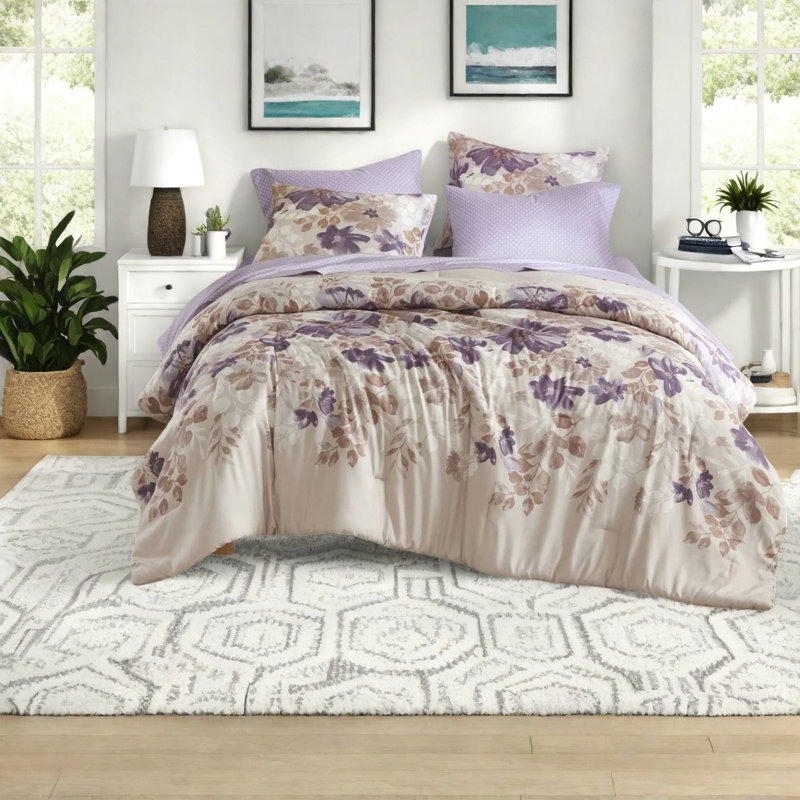 Ensembles de literie floraux confortables, polyester hypoallergénique, simple taupe pour la maison