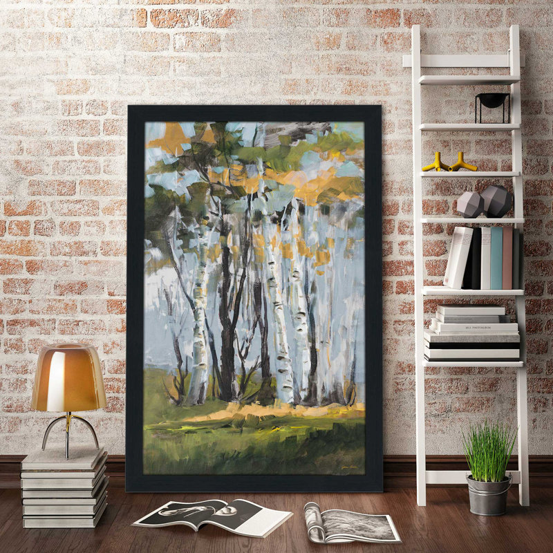 «Birch Trees», reproduction de peinture acrylique, H 39,5 po x l 27,5 po x P 0,75 po, Cadre espresso