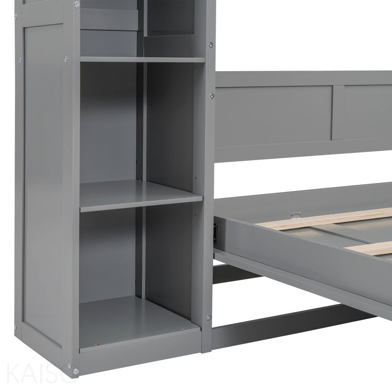 Lit escamotable double pleine grandeur avec tablettes et lumières DEL, gris, Grey, Full