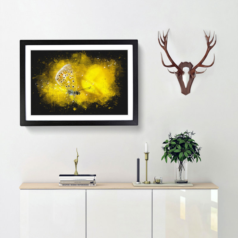 Yellow Butterfly - Framed Print, 45cm H x 63cm W x 2cm D, Black Framed