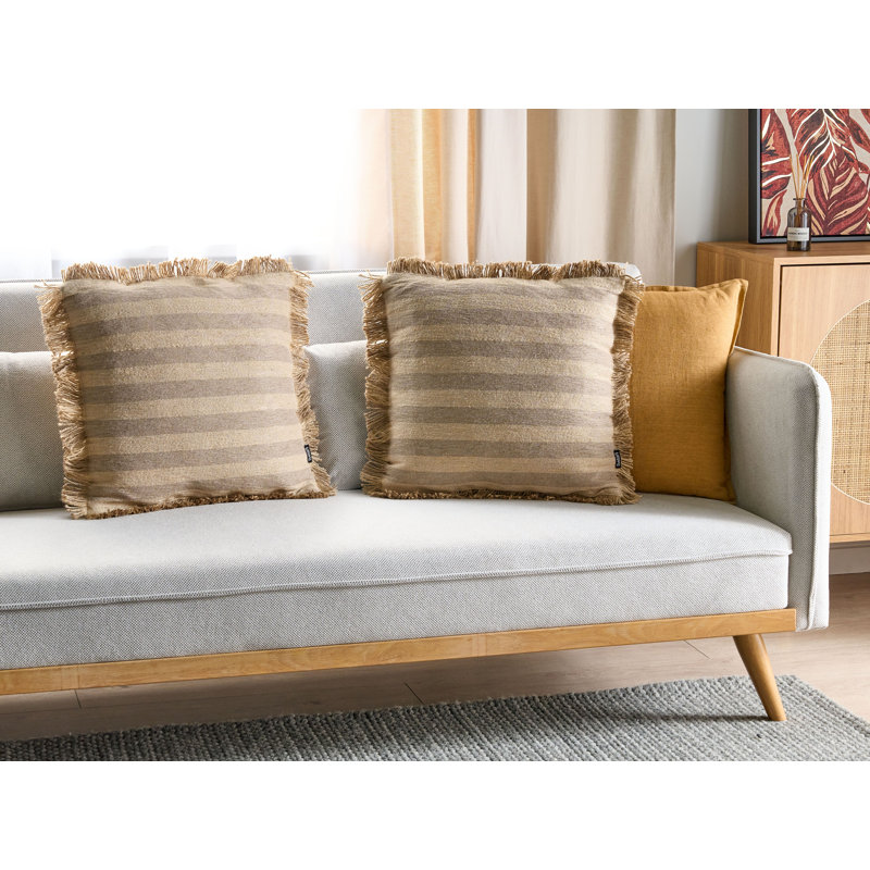 CIRSIUM Striped Beige Square Throw Cushion