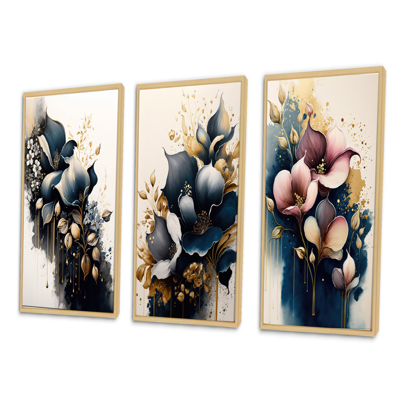 «Deep Blue Calla Lily Bouquet», 3 pièces sur toile, Brun, H 20 po x l 36 po