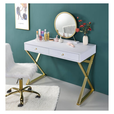 Bureau de meuble-lavabo avec miroir et plateau à bijoux Coleen