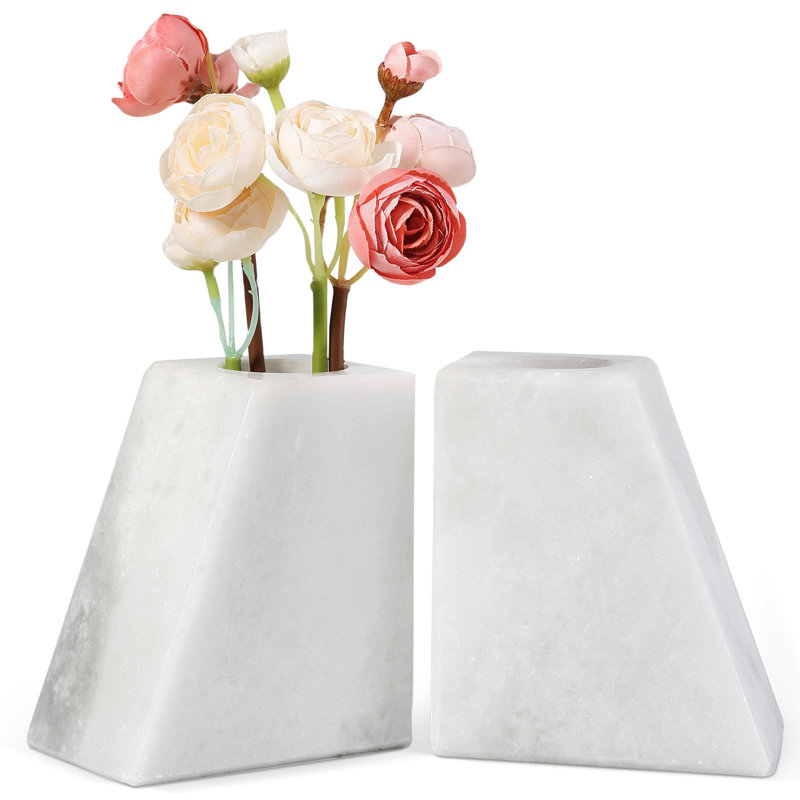 Natural Marble Vase Bookends Set of 2, Decorative Stone Book Holders, Namib Fantasy
