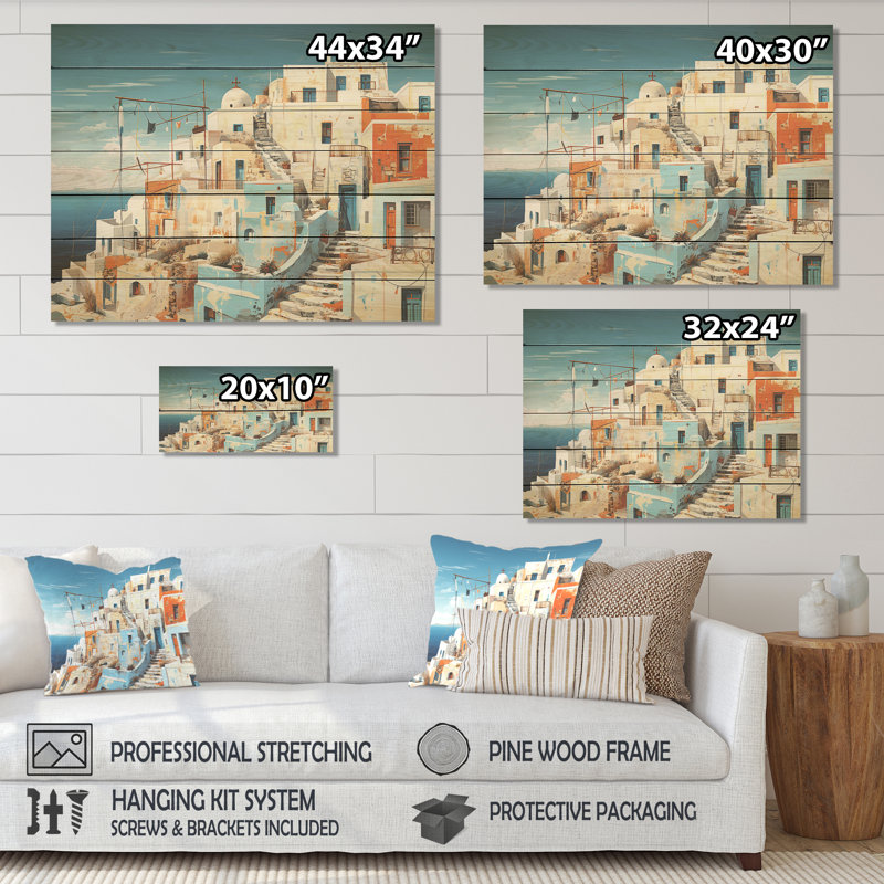 Multicolor Santorini Greece III - Santorini On Wood Print, 10" H x 20" W x 0.78" D