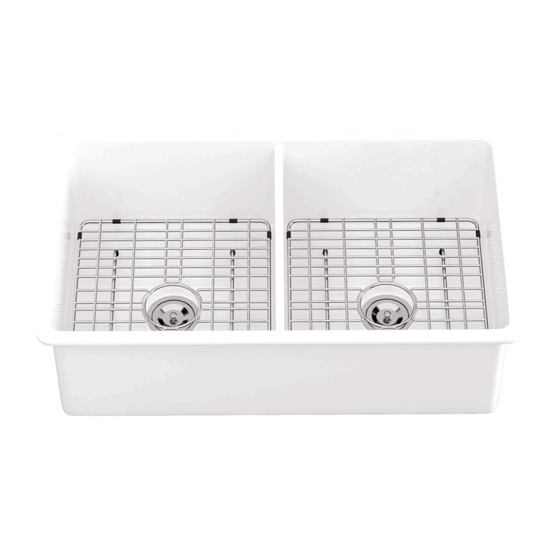 32" Undermount Ceramic Kitchen Sink - Dual Mount White Ceramic Rectangular Deep Sink Basin
