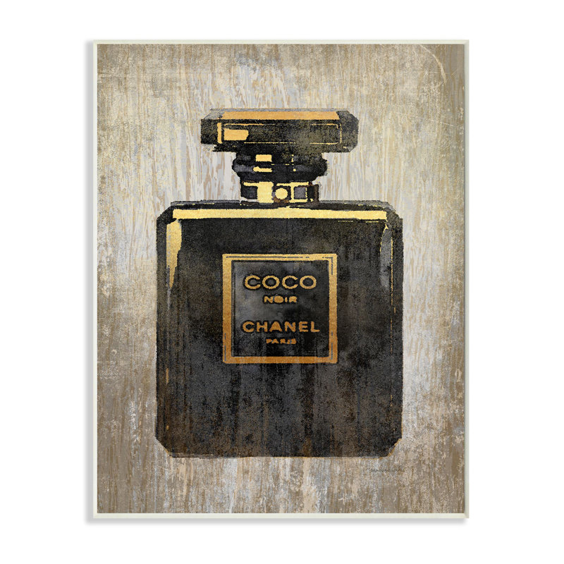 Black and Gold Perfume Bottle Wood Wall Plaque