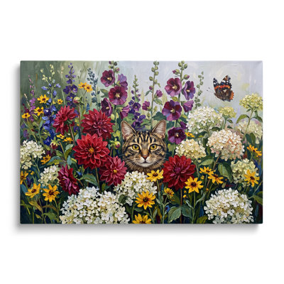 Multicolor Canvas Cat Figure Portrait Canvas Wall Art, Painterly Historical Print for Living Room Study and Office