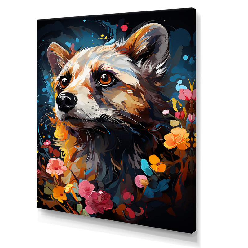 Yellow Dog Floral Meadows - Art mural chien, Toile tendue, H 32 po x l 24 po x P 1 po