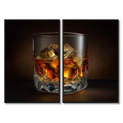 «Glass Of Whiskey», impression murale sur toile, décoration murale de cuisine jaune 2 pièces