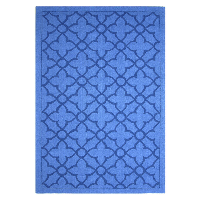 Tapis de zone bleu royal tissé à la main Flamenco Hana, Rectangle 8 pi x 10 pi