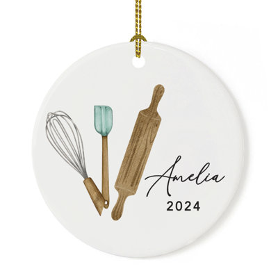 Ornement de cuisson personnalisé, outils de cuisson, décoration d'arbre de Noël en céramique, cadeau pour boulanger, maman ou grand-mère
