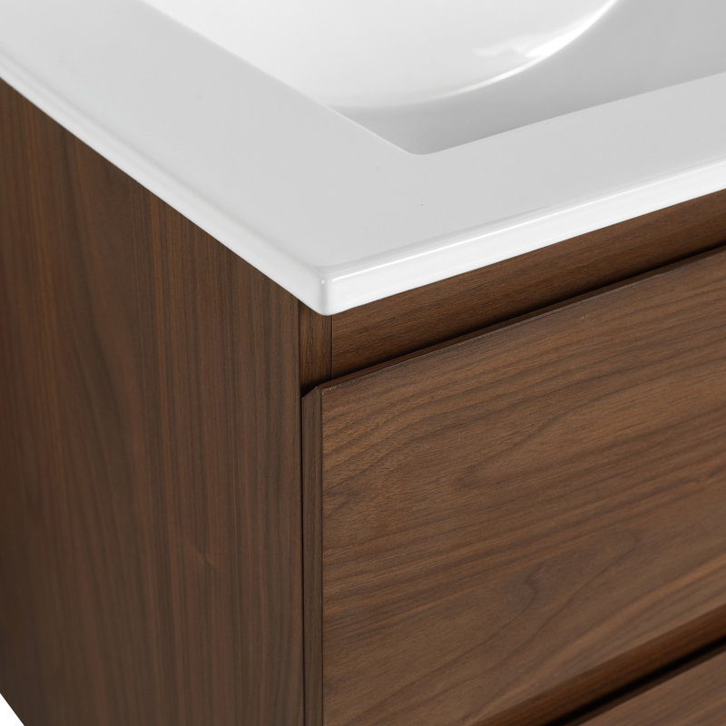 Armoire de salle de bain 24 po avec lavabo en céramique. Fixation murale, 2 tiroirs à fermeture en douceur.
