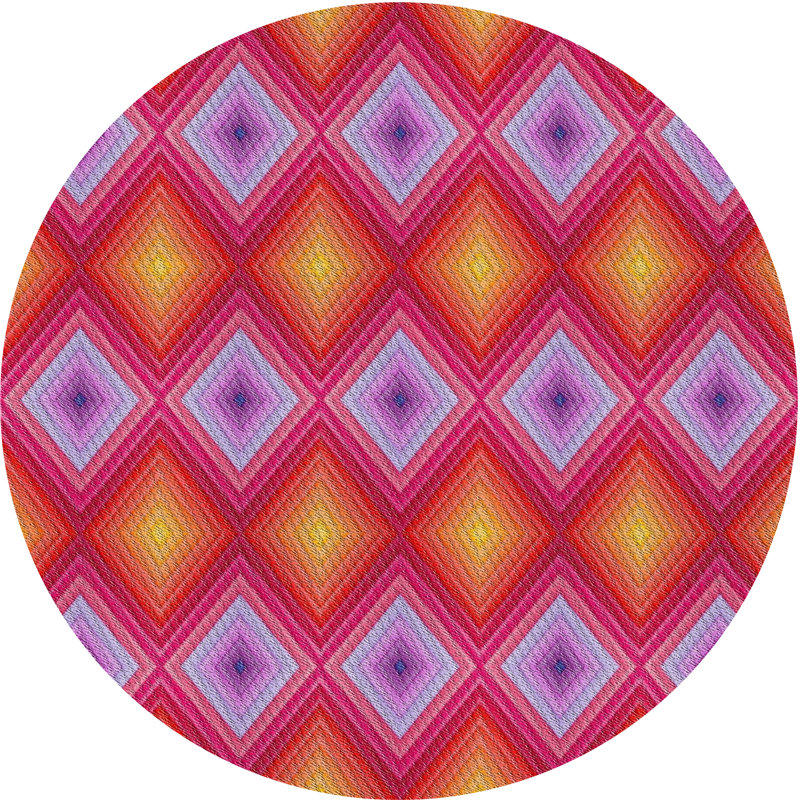 Tapis décoratif rose à motif géométrique Salvato, Rond 3 pi