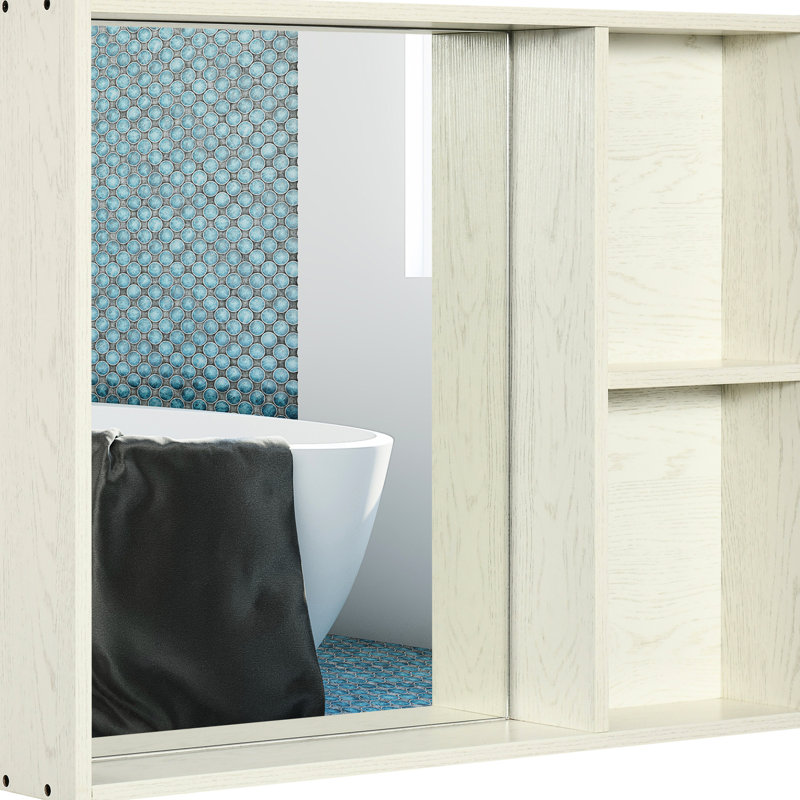 Armoire de salle de bain murale avec miroir et 2 tablettes de rangement - Espace pour la toilette, lavabo 31,5 "x 25,5" blanc