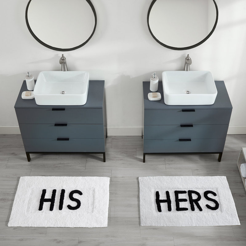 Cotton Blend Bath Rug, White