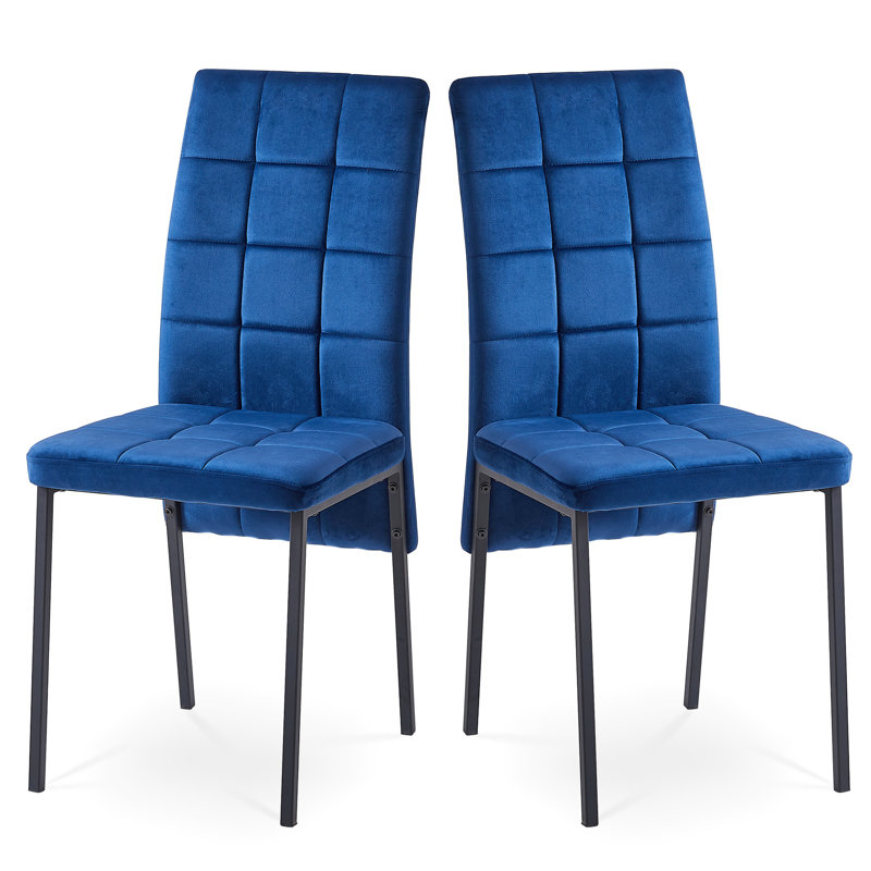 2 pièces, chaises de salle à manger en velours bleu foncé à dossier haut, nordique avec pieds noirs, assise de siège ergonomique et confortable