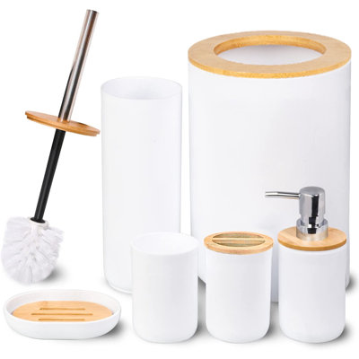 Ensemble d'accessoires de salle de bain en bambou Jaiheim, ensemble de salle de bain 6 pièces - Porte-brosse à dents porte-savon