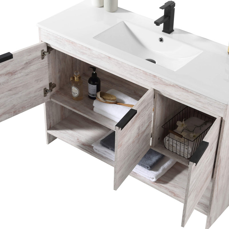Meuble-lavabo simple 48 po Daénaires, Blanc rustique