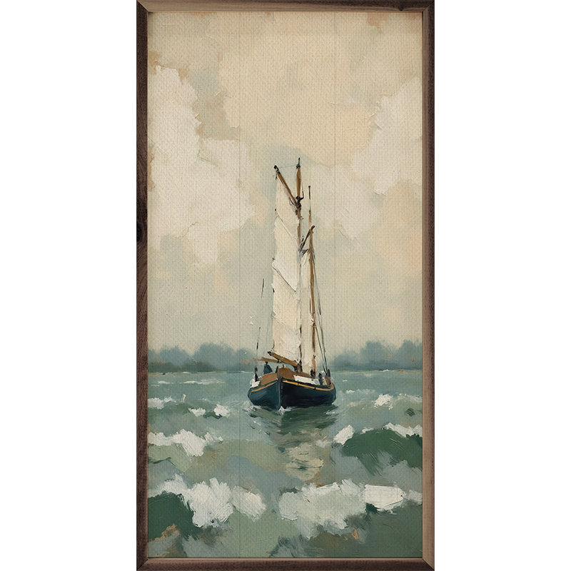 Navy Sailboat On Sea, 36" H x 18" W