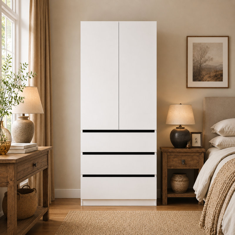 Armoire-penderie 2 portes avec tiroirs