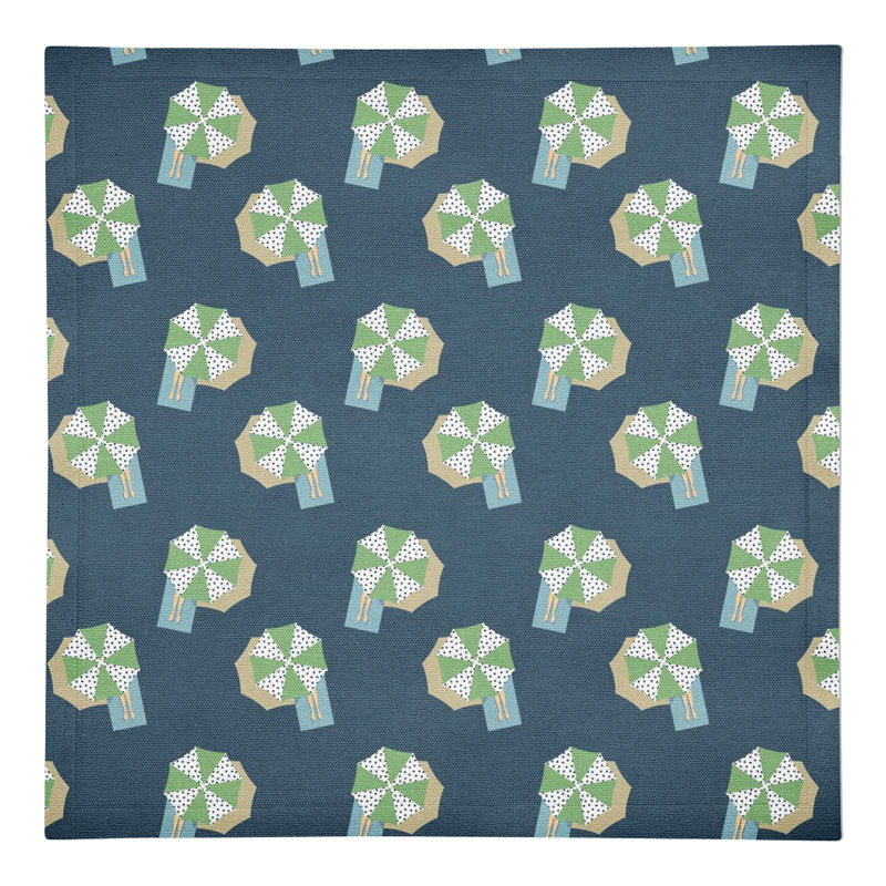 Serviette rectangulaire en coton sergé, Bleu marine / vert