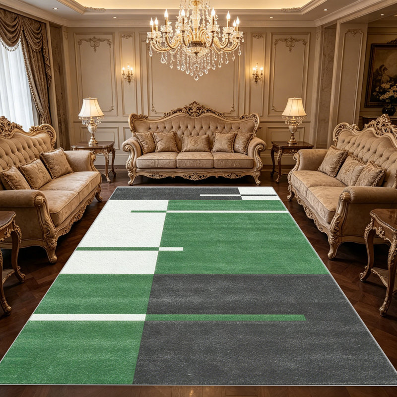 Green and Black Geometric Abstract carpet-easy to clean, machine-washable, soft and comfortable; suitable for door mats, kitchens, living rooms, bedrooms, corridors, and laundry areas. Easy to clean, durable carpet for home decoration.