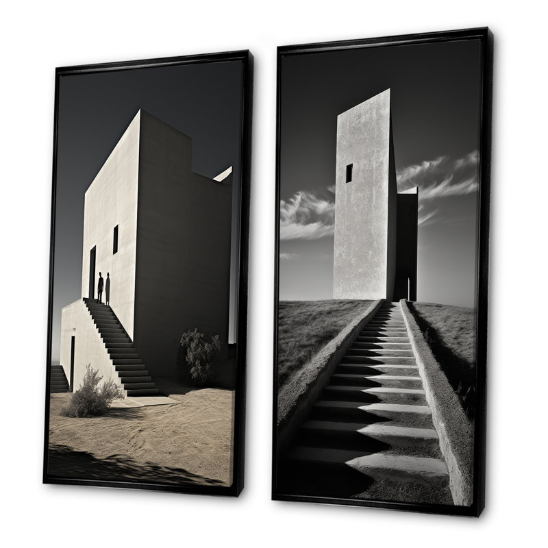 Photo de tours noir et blanc - ensemble de 2 impressions sur toile, H 40 po x l 41 po, Cadre flottant noir