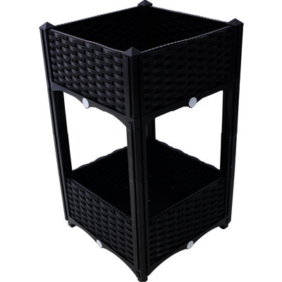 Jardinière noire surélevée avec drainage 15,7 po x 15,7 po x 27,7 po idéale pour planter vos légumes, fleurs et lits d'herbes préférés Noir, système inclus pour les légumes, les fleurs et les herbes