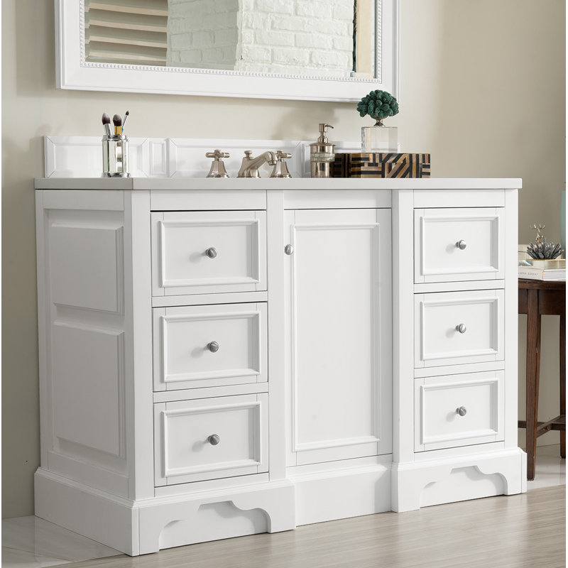 De Soto 48'' W Single Vanity, Bright White, Cala Blue Quartz, 8" Widespread
