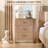 Fluted 3 Drawers Nightstand With Charging Station, 31.7"W  Bedside Table With Curved Profile Design, End Table Storage With Usb Ports For Bedroom, Living Room, Gold Metal Handle,Light Oak-1633813766