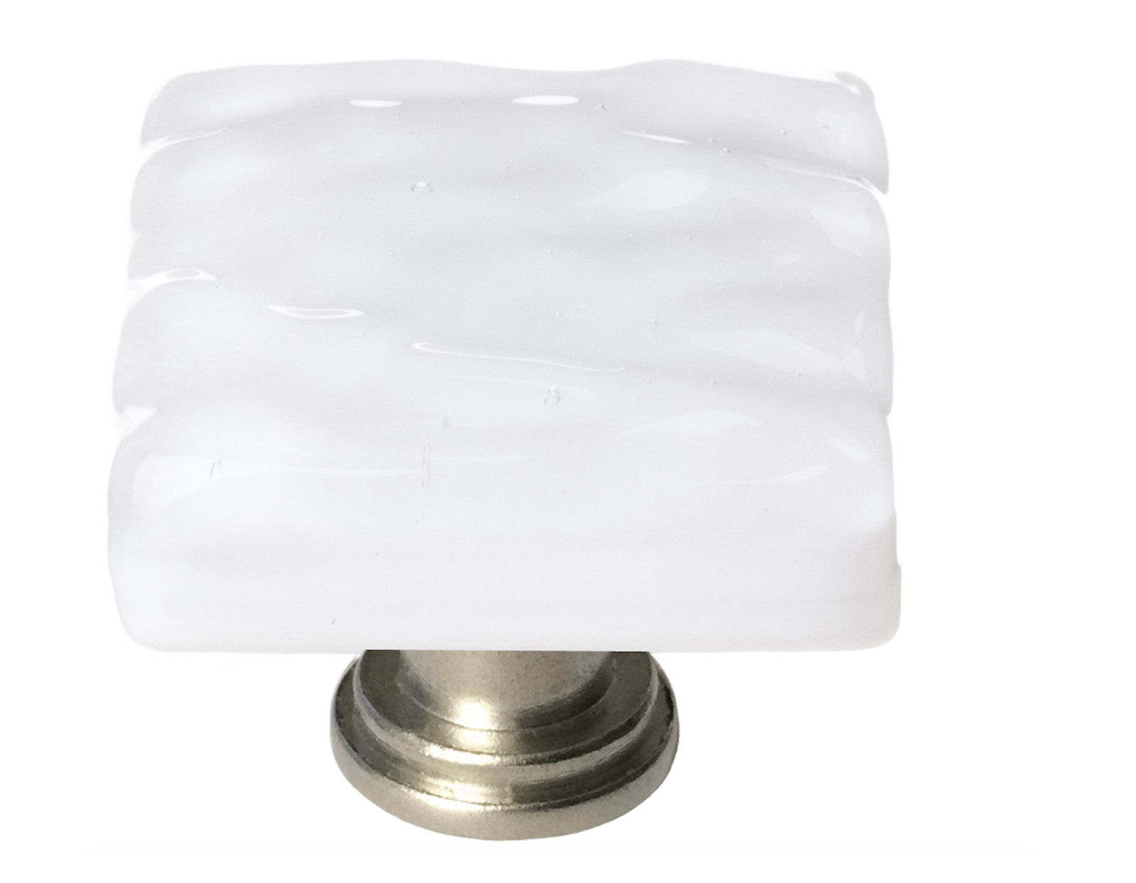 Glacier Square Cabinet Knob, Satin Nickel, White