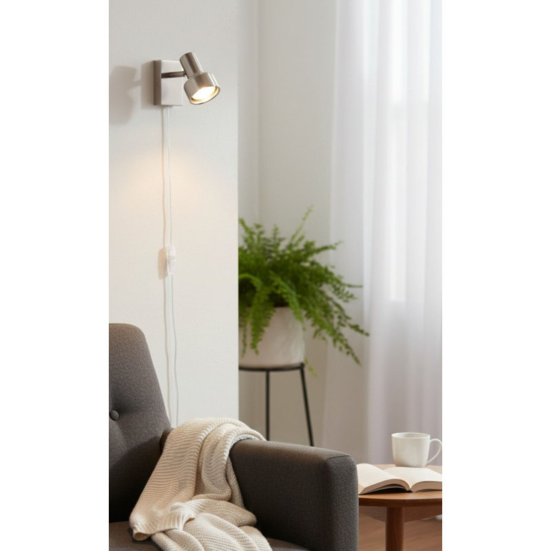 Plug-in Armed Sconce, Brushed Steel