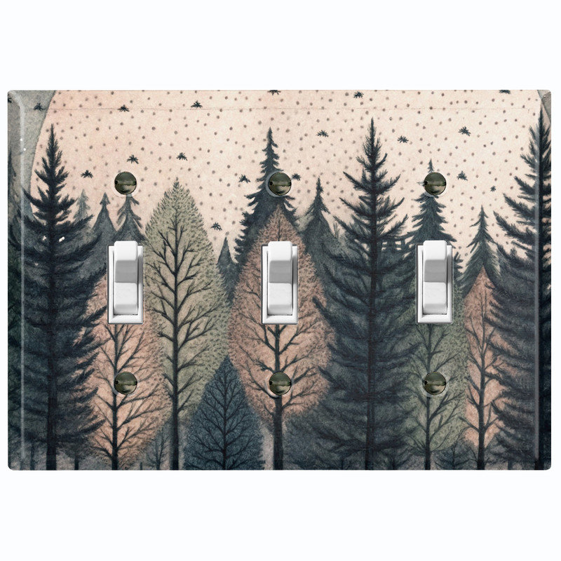 Couvercle de plaque d'interrupteur en métal; Bascule standard US à 3 bandes - Serene Forest, #3 Triple Toggle