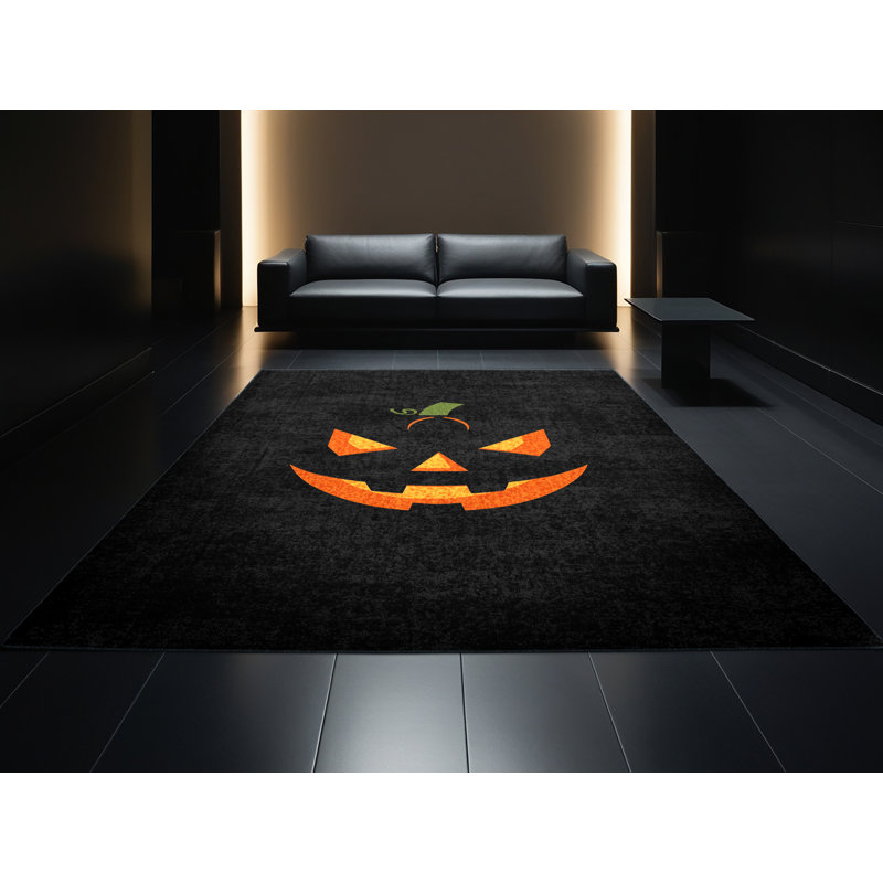 Tapis moelleux moelleux et moderne à motif abstrait moderne et contemporain d'Halloween Feingold - reliure noire, 7 x 9