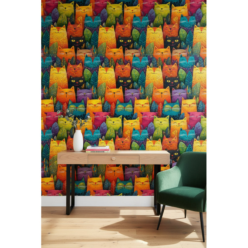 Papier peint chats, peinture murale moderne et colorée
