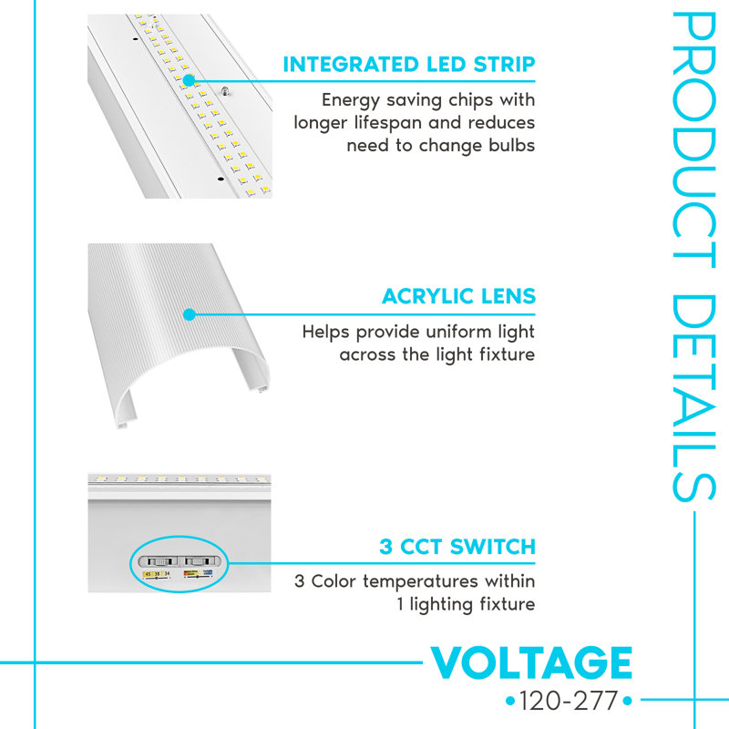 Adjustable 4FT LED Strip Light Fixture with Glass Cover