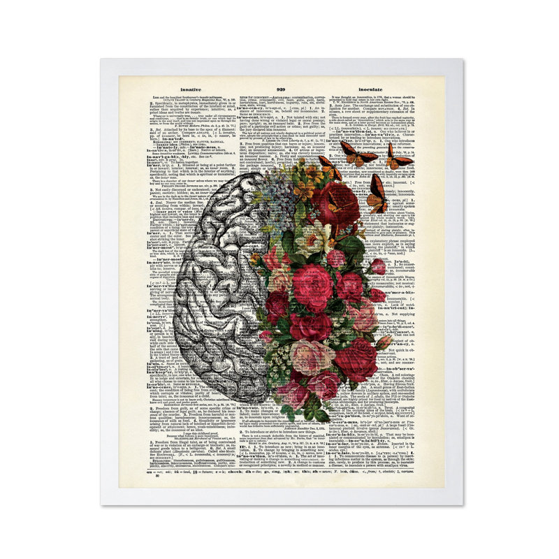 Cerveau et papillons fleuris, Affiche, Encadrement blanc, H 08 po x l 10 po
