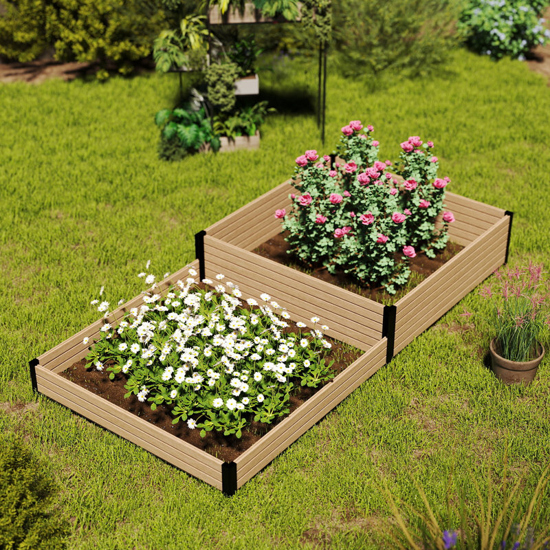 Lit de jardin surélevé modulaire avec panneaux composites et structure en aluminium noir (pas de panneau inférieur), Érable