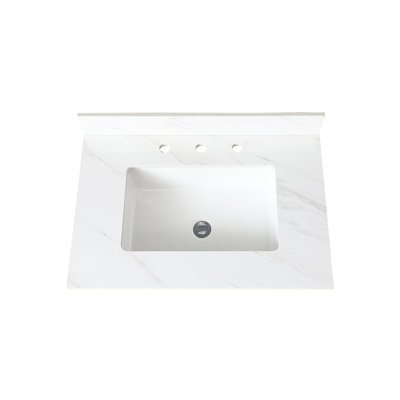 31 po Meuble-lavabo pour salle de bain en pierre frittée blanc