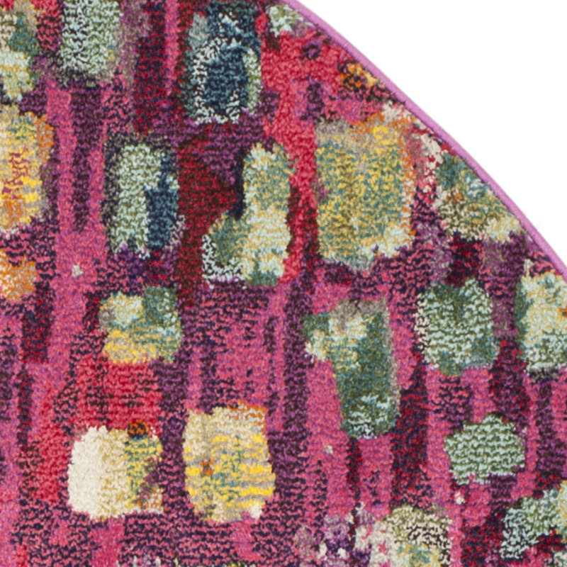 Isabea Abstract Pink/Green/Yellow Area Rug, Round 9'
