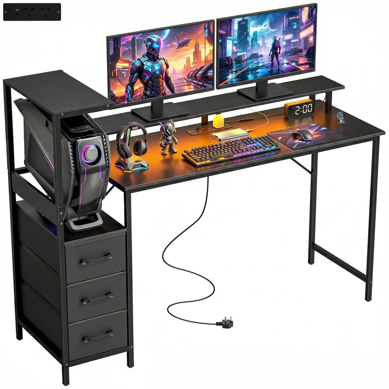 Adjustable L-Shaped Computer Desk, Black
