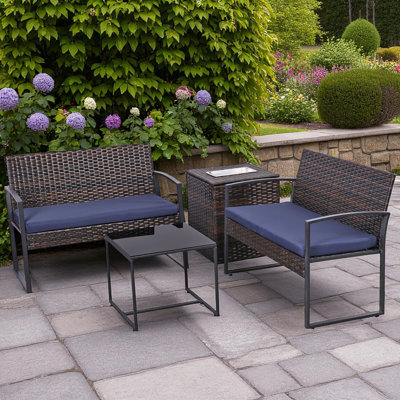 Ensemble de conversation d'extérieur en osier pour 4 personnes avec coussins et table d'appoint avec seau à glace